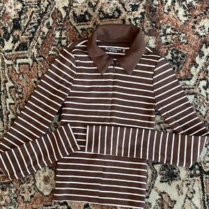 Abercrombie & Fitch Chocolate and Ivory Striped Ribbed Top